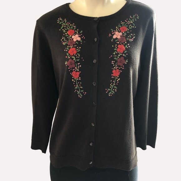 New York & Co Brown Embroidered Cardigan Size Large - Picture 1 of 8